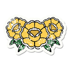 traditional distressed sticker tattoo of a bouquet of flowers