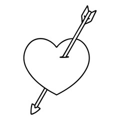 black line tattoo of an arrow and heart
