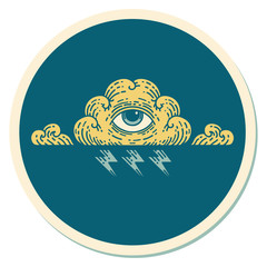 tattoo style sticker of an all seeing eye cloud