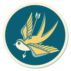 tattoo style sticker of a swallow pieced by arrow