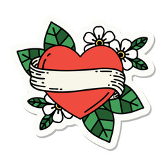 tattoo style sticker of a heart and banner
