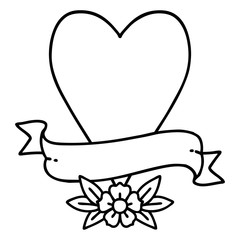 black line tattoo of a heart and banner