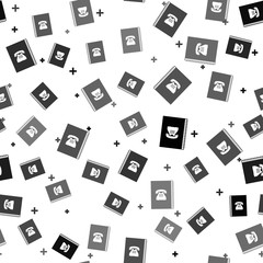 Black Phone book icon isolated seamless pattern on white background. Address book. Telephone directory. Vector Illustration