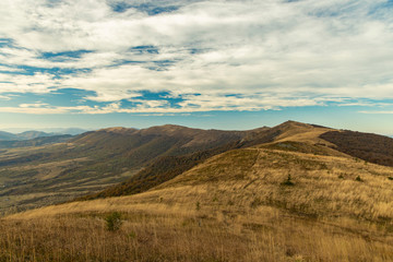 Fototapeta premium Carpathian mountains moody landscape Western Ukrainian scenic view highland plateau wilderness outdoor environment and cloudy blue sky