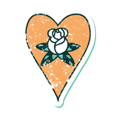 distressed sticker tattoo style icon of a heart and flowers