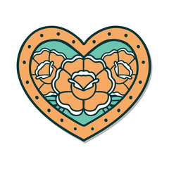 tattoo style sticker of a heart and flowers