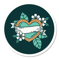tattoo style sticker of a heart and banner