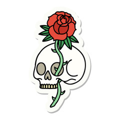 tattoo style sticker of a skull and rose
