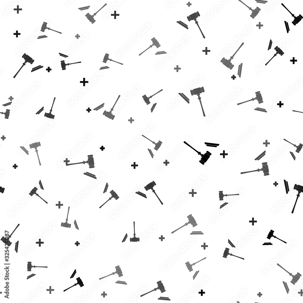 Poster black judge gavel icon isolated seamless pattern on white background. gavel for adjudication of sent