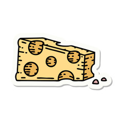 tattoo style sticker of a slice of cheese