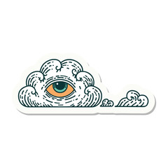 tattoo style sticker of an all seeing eye cloud