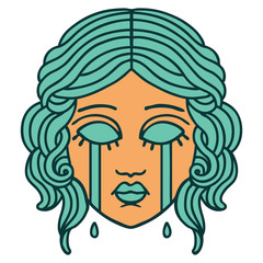 tattoo style icon of female face crying