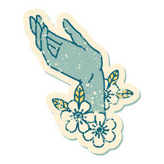 distressed sticker tattoo style icon of a hand