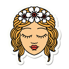 tattoo style sticker of a maidens face