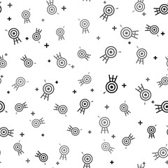 Black Target with arrow icon isolated seamless pattern on white background. Dart board sign. Archery board icon. Dartboard sign. Business goal concept. Vector Illustration