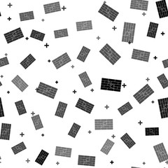 Fototapeta premium Black Brick wall with trowel icon isolated seamless pattern on white background. Vector Illustration
