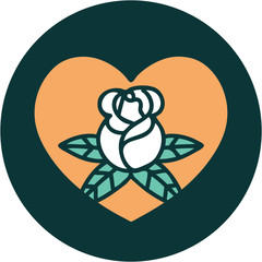 tattoo style icon of a heart and flowers