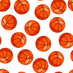 Seamless pattern with red basketball balls in flat style.