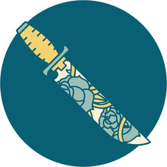 tattoo style icon of a dagger and flowers