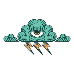 tattoo style icon of an all seeing eye cloud