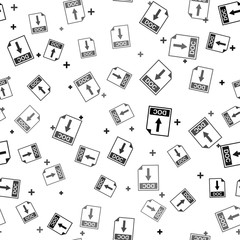 Black DOC file document icon. Download DOC button icon isolated seamless pattern on white background. Vector Illustration