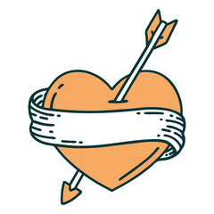 tattoo style icon of an arrow heart and banner