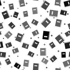 Black Notebook icon seamless pattern on white background. Spiral notepad icon. School notebook. Writing pad. Diary for business. Notebook cover design. Office stationery items. Vector Illustration