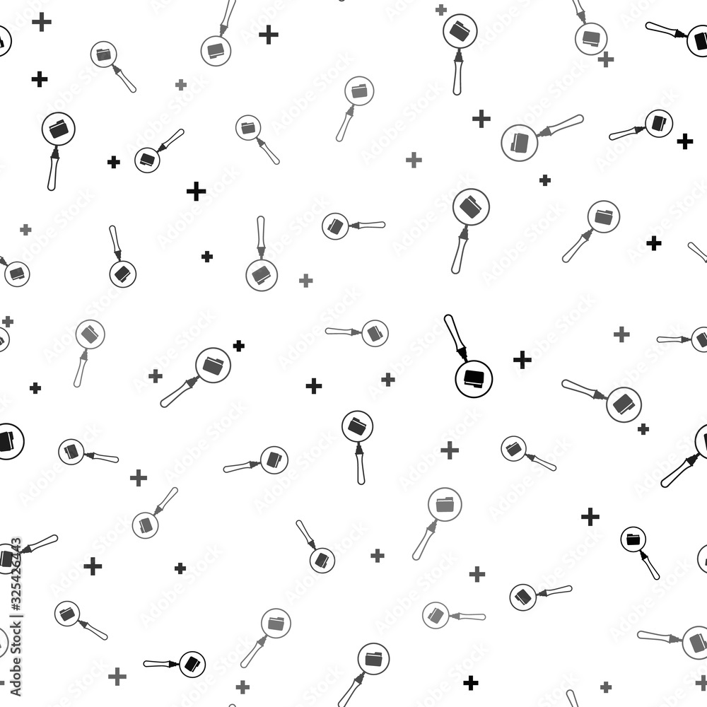 Poster black search concept with folder icon isolated seamless pattern on white background. magnifying glas