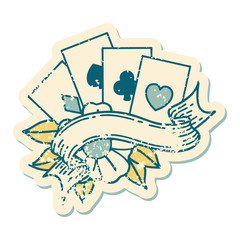 distressed sticker tattoo style icon of cards and banner
