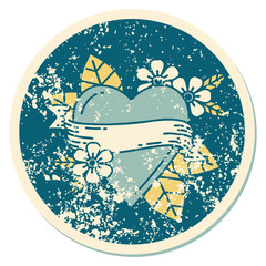 distressed sticker tattoo style icon of a heart and banner