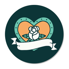 tattoo style sticker of a heart rose and banner