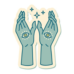 tattoo style sticker of mystic hands