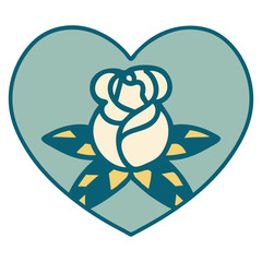 tattoo style icon of a heart and flowers