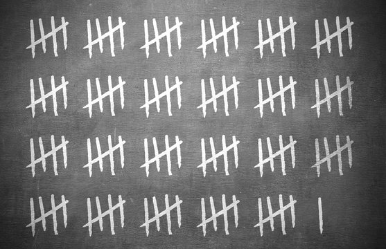 Background of Chalk Tally Number Counting Mark on the Classroom Blackboard