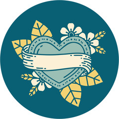 tattoo style icon of a heart and banner