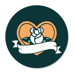tattoo style sticker of a heart rose and banner