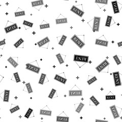 Black Hanging sign with text Rent icon isolated seamless pattern on white background. Vector Illustration