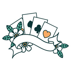 tattoo style icon of cards and banner