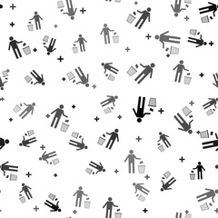 Black Man throwing trash into dust bin icon isolated seamless pattern on white background. Recycle symbol. Trash can sign. Vector Illustration