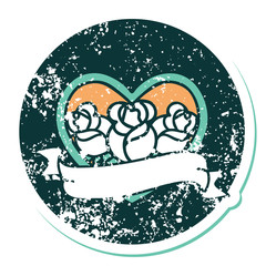 distressed sticker tattoo style icon of a heart and banner with flowers