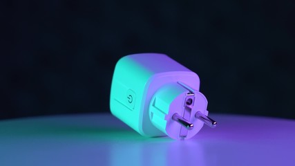 Close up smart plug. 220V or 110V wifi socket power outlet white table with nice light.