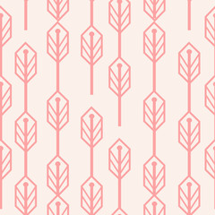 Seamless Pattern Of Floral Geometric Leaves On Pink Coral Background