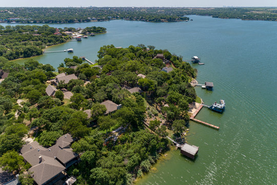 Drone Aerial Lake Houses In Fort Worth, TX