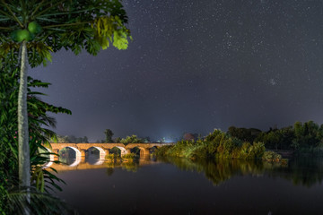 The Old French Railway Bridge under the stary sky, between Don Det and Don Khon islands, Si Phan Don (4,000 Islands), LAOS