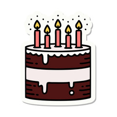 tattoo style sticker of a birthday cake