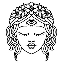 black line tattoo of female face