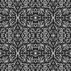 Abstract floral ornament of light gray colors on a dark background, Scandinavian style seamless pattern,