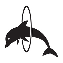 Blue dolphin with ring vector icon.Black vector icon isolated on white background blue dolphin with ring .