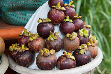 Open air fruit market in Indonesian village.