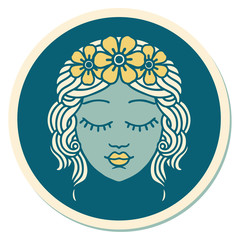 tattoo style sticker of a maidens face